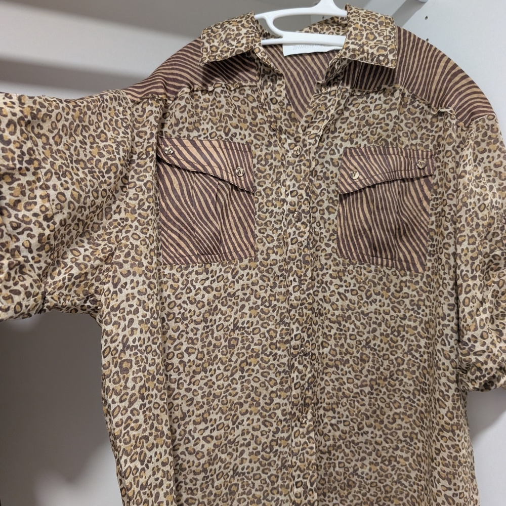 Zimmermann Tan and Brown Cuffed Sleeve Blouse - Picture 2 of 6